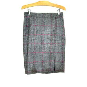 J. CREW BLACK & PINK HOUNDSTOOTH PLAID WOOL BLEND PENCIL SKIRT PETITE SIZE 4 NWT